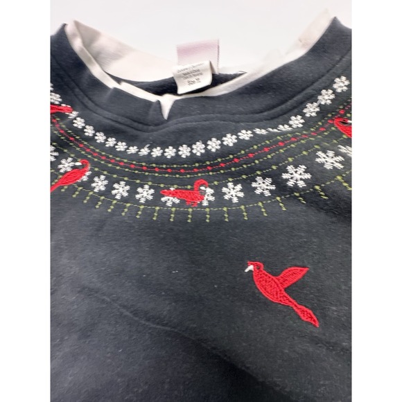 Vintage Adrienne Vittadini XL Sweat Shirt Collared Christmas Snowflake Cardinal - Picture 6 of 10